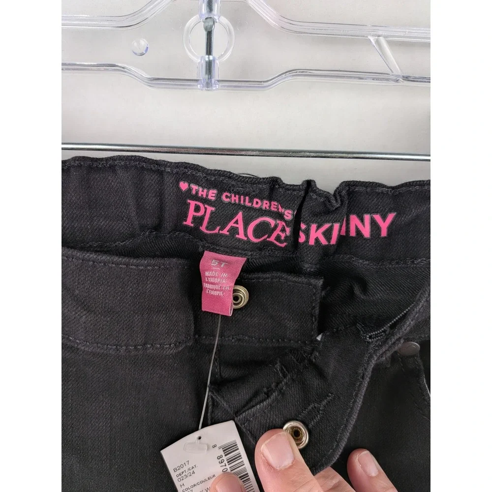 The Childrens Place Kids Skinny Jeans Black Wash Adjustable Waist 5T
